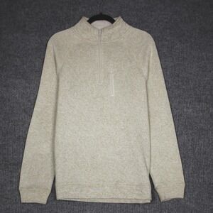 Old River Mens Beige Speckled Quarter Zip Pullover Fleece Sweatshirt Size M